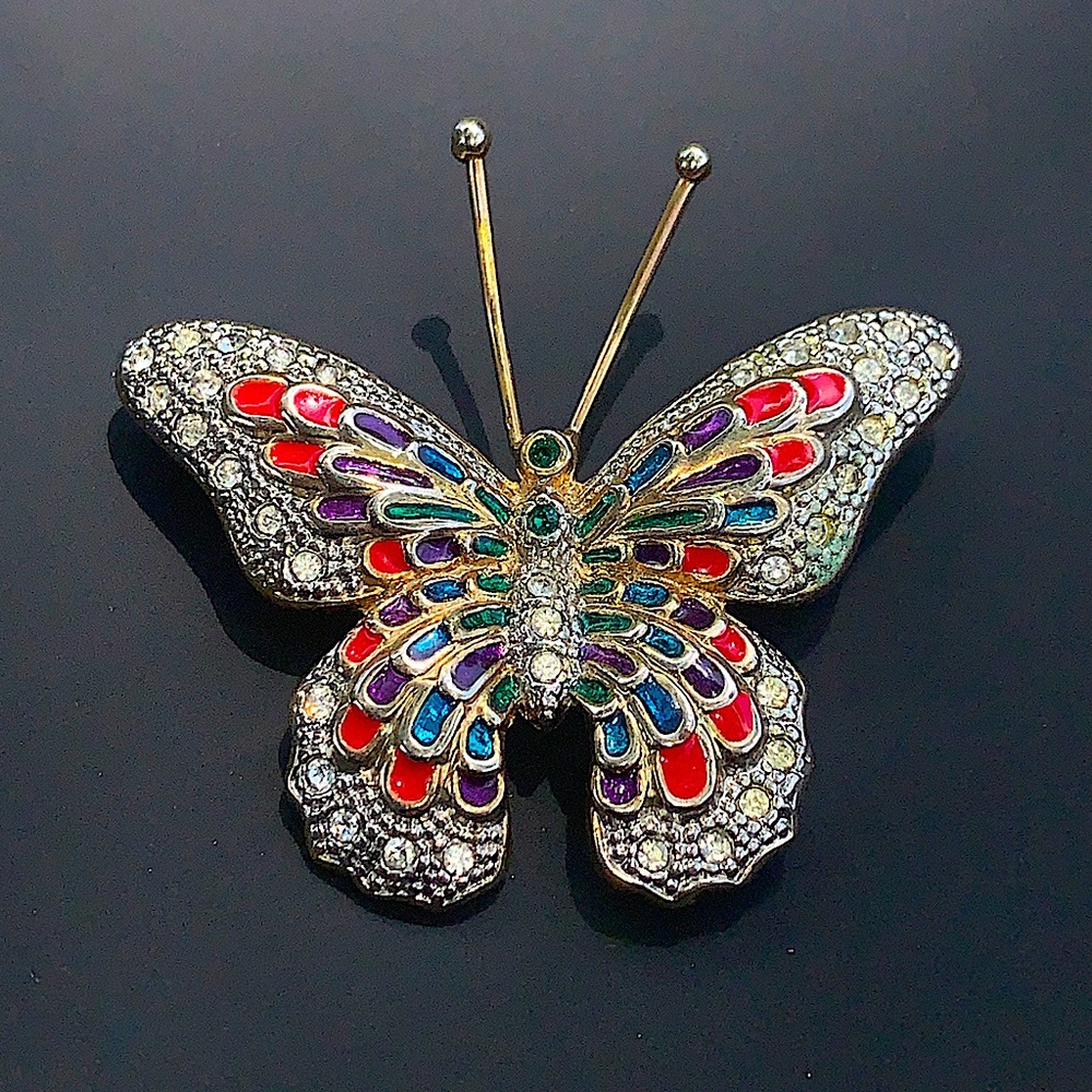 Fashion Butterfly Multi-Colored Silver Brooch Pin